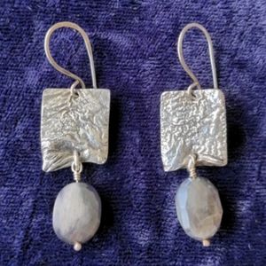 New 925 sterling silver medieval style artisan dangle earrings w mystery stones